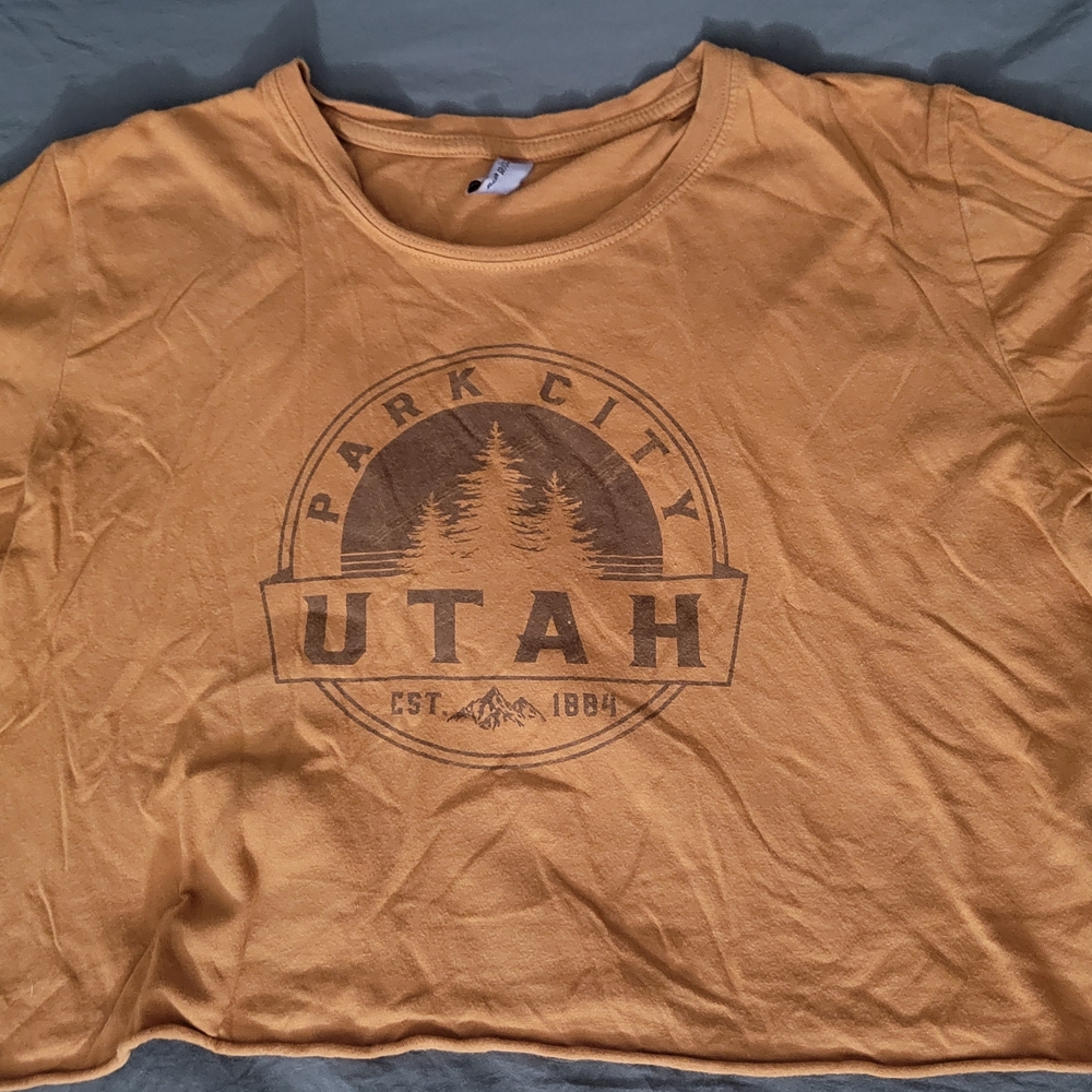 Techstyles Mustard UTAH Park City Graphic Cropped Tee Size S